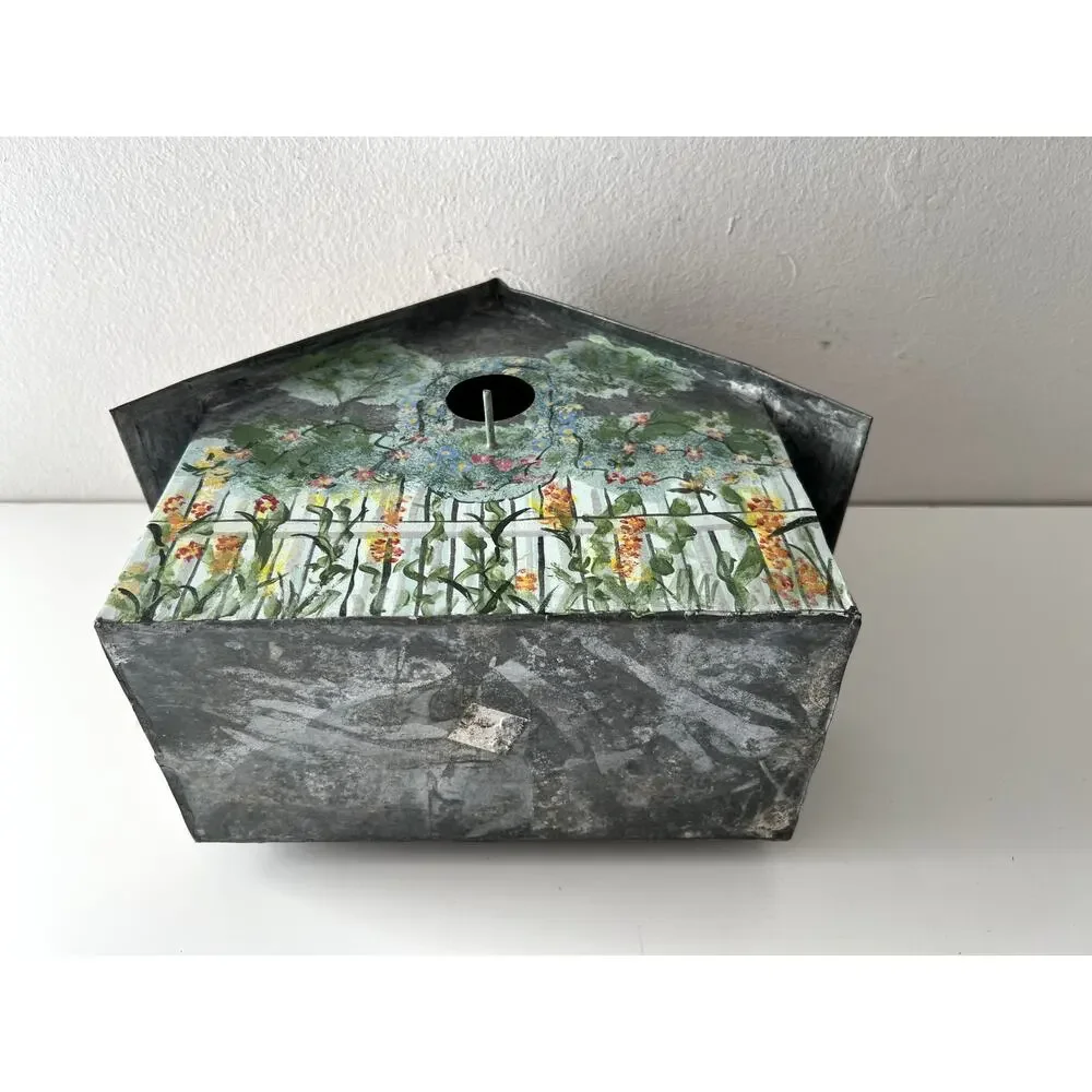 Vintage Handmade Galvanized Tin Birdhouse Rustic Farmhouse Decor Unused